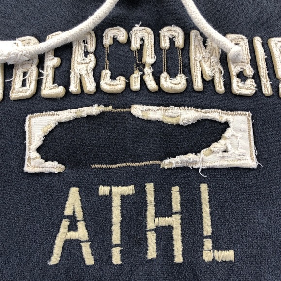 VTG Abercrombie & Fitch Hoodie Mens L Gray Y2K Puff Embroidered Heavy Distressed - Picture 6 of 16